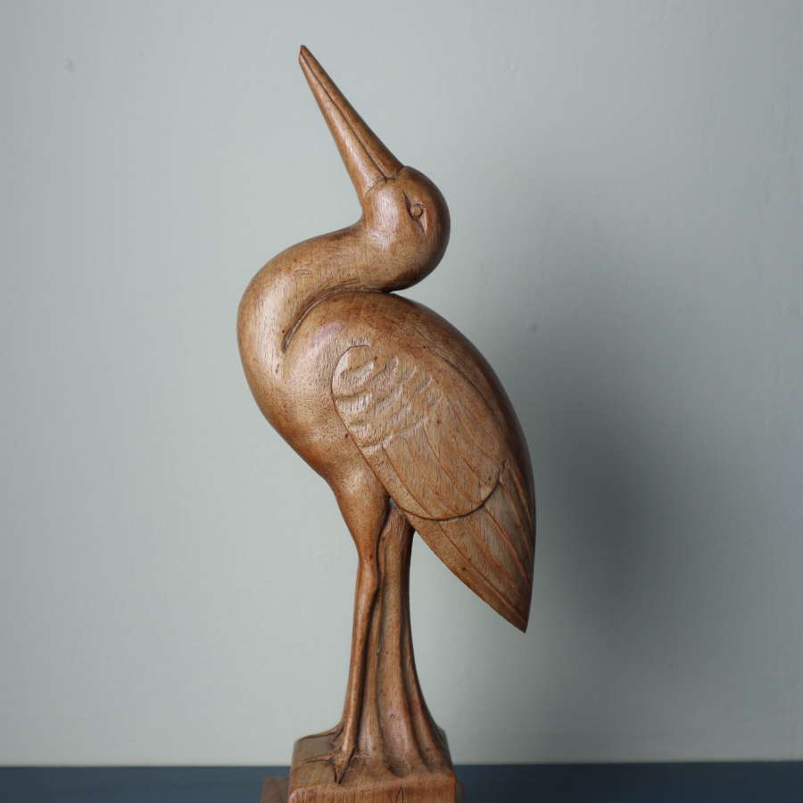 Art Deco French Stork sculpture carved in oak by A Borel c.1935.