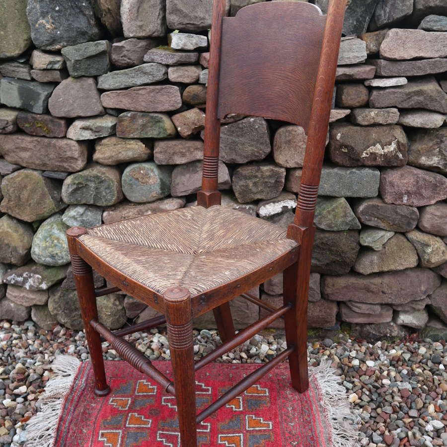 Arts & Crafts, oak & rush seat chair, William Birch c.1895.