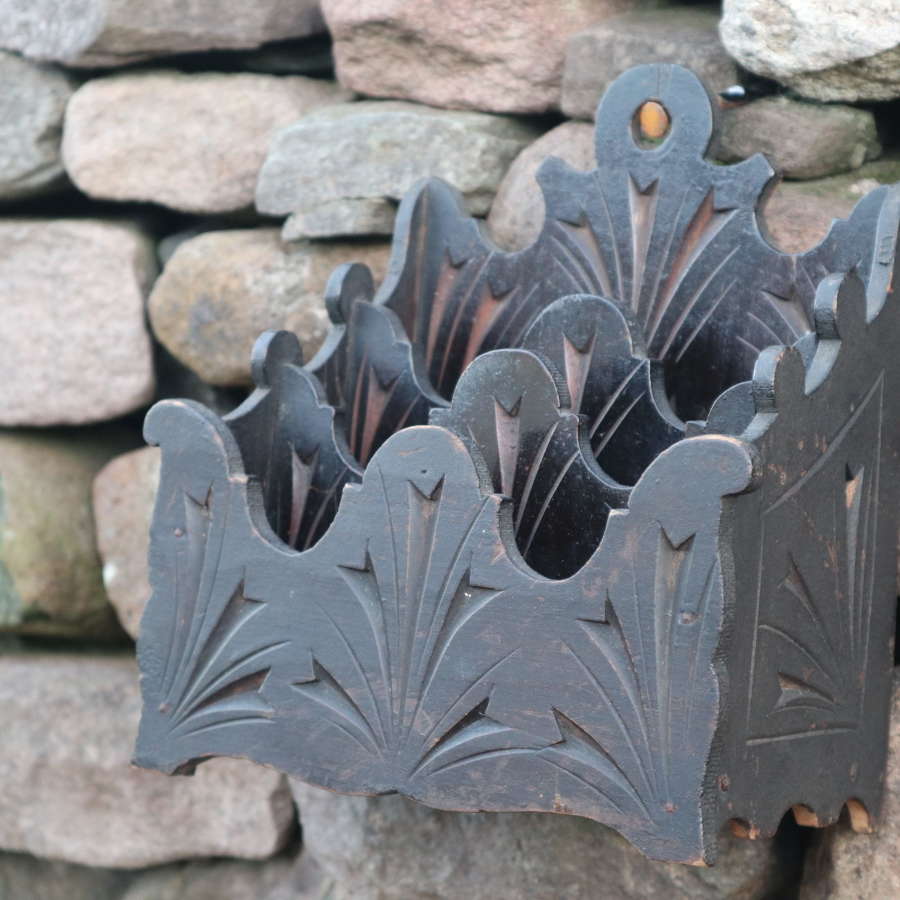 Victorian Gothic stationery / letter rack wall hanging c.1860.