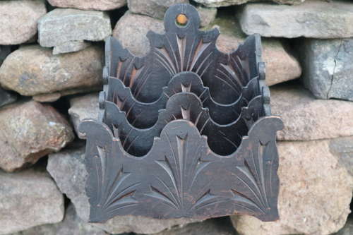 Victorian Gothic stationery / letter rack wall hanging c.1860.