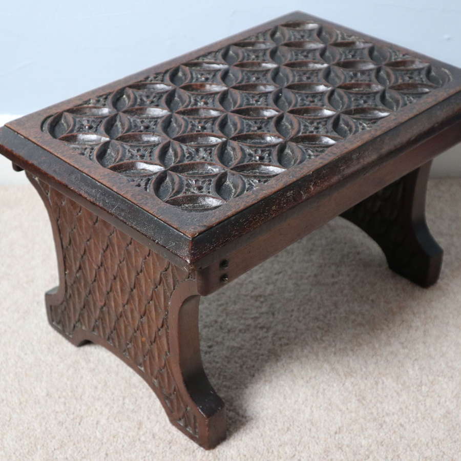 Victorian Gothic revival carved mahogany footstool c.1860