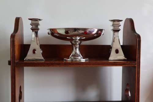 Arts & Crafts / Art Deco, silver plated compote & candlesticks c.1920.
