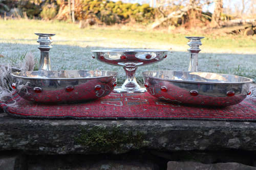 Arts & Crafts / Art Deco, silver plated compote & candlesticks c.1920.