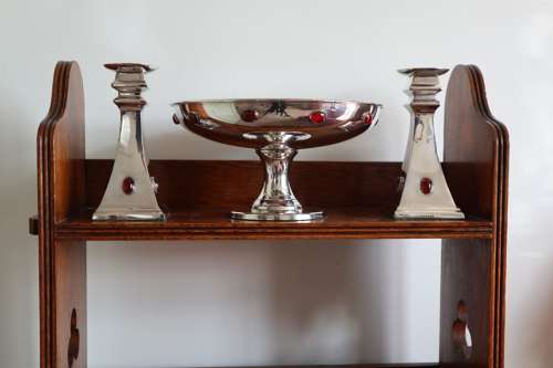 Arts & Crafts / Art Deco, silver plated compote & candlesticks c.1920.