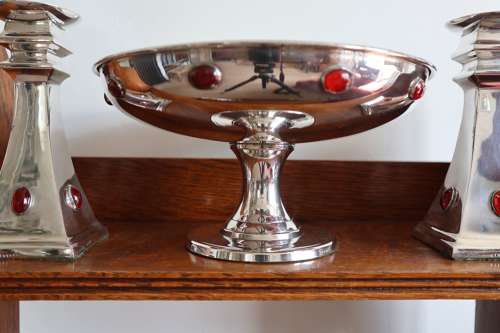 Arts & Crafts / Art Deco, silver plated compote & candlesticks c.1920.