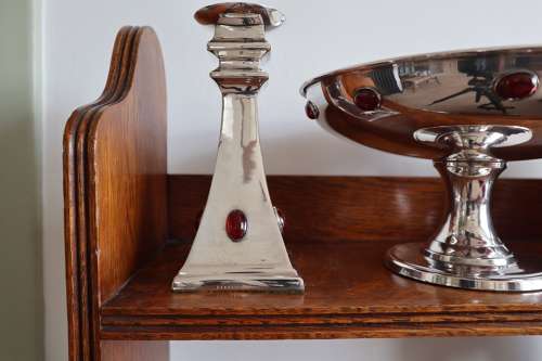 Arts & Crafts / Art Deco, silver plated compote & candlesticks c.1920.