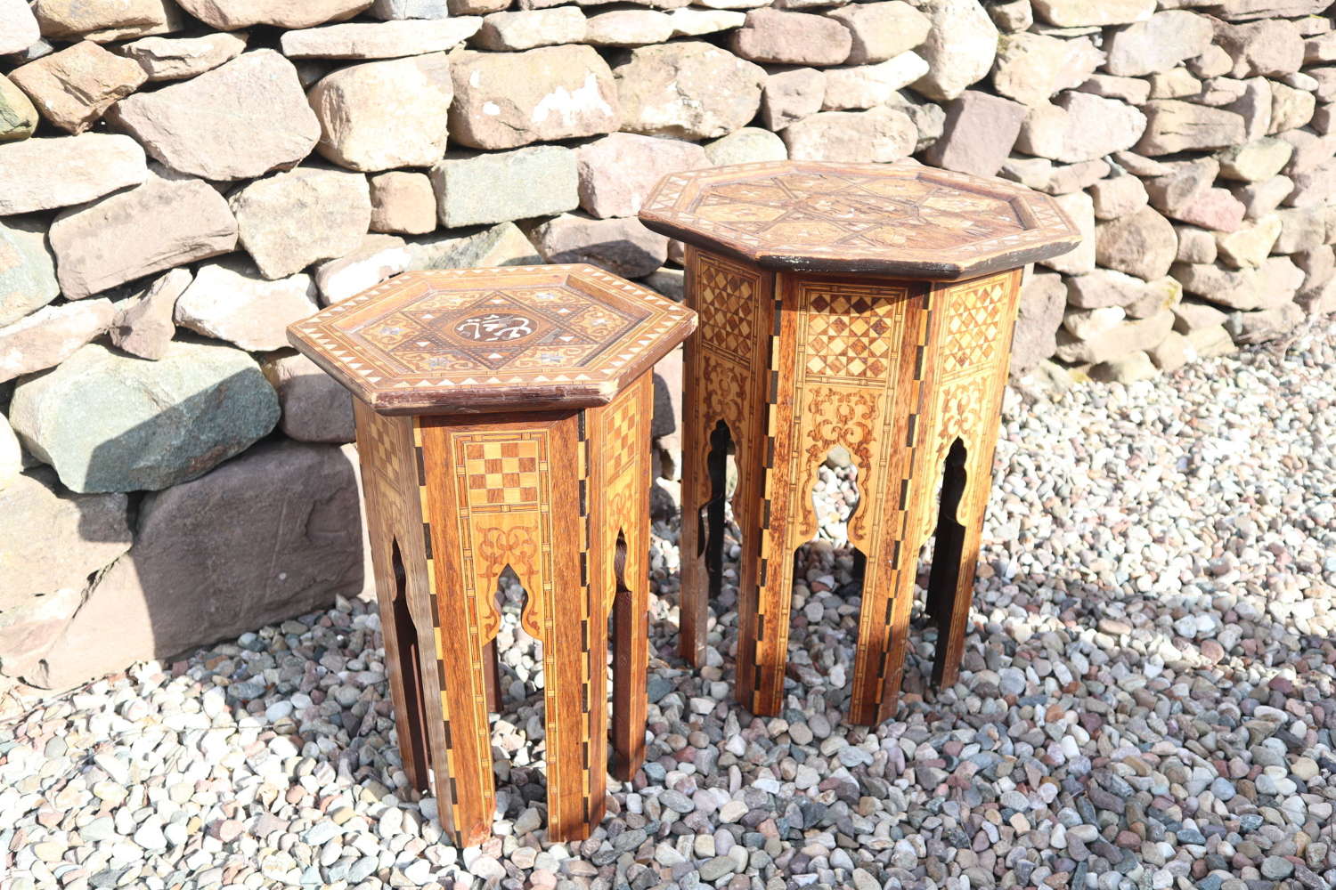 Pair of Ottoman occasional tables, octagonal, inlay & MoP c.1900