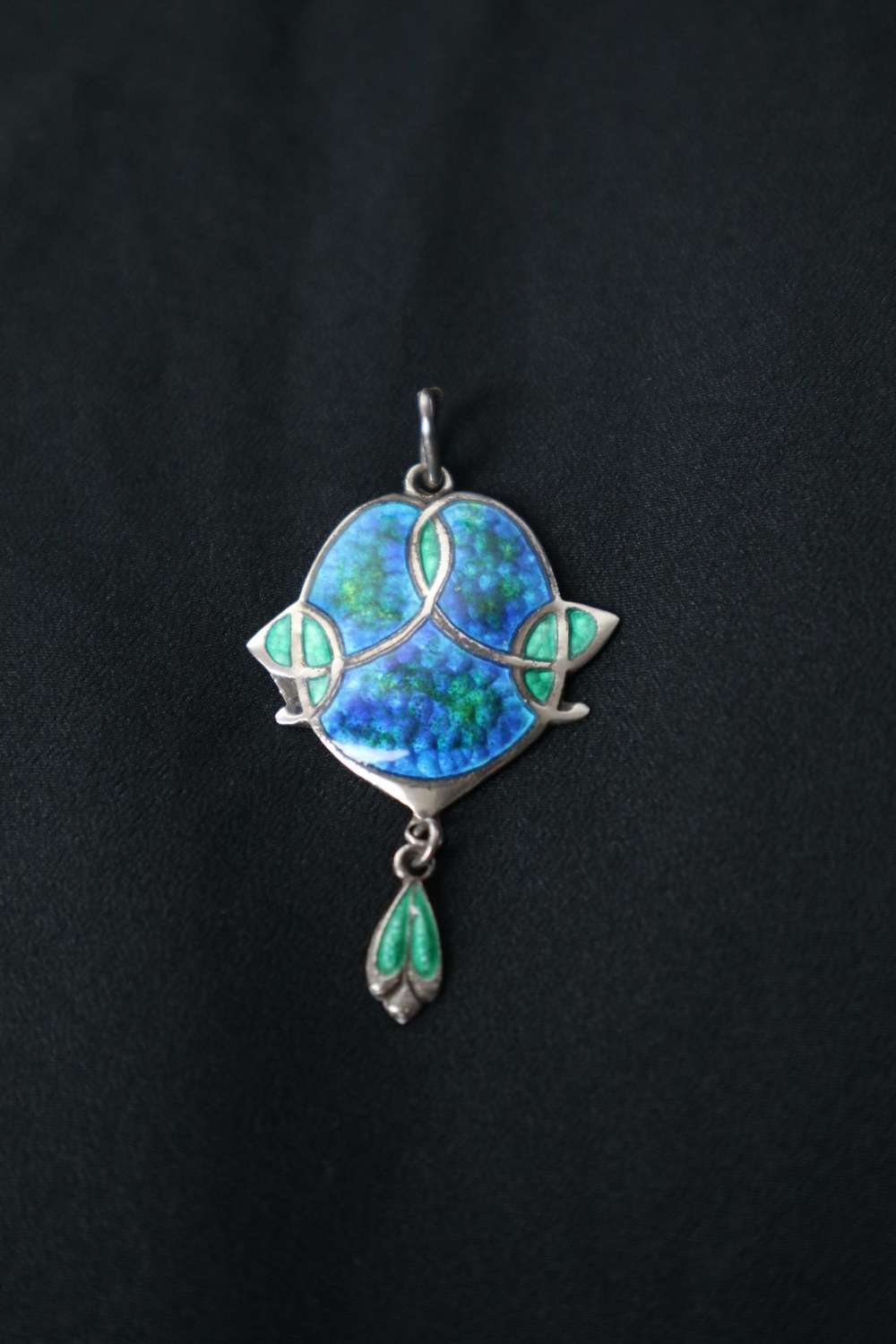 Art Nouveau Turquoise Enamelled Silver Pendant, James Fenton 1909.