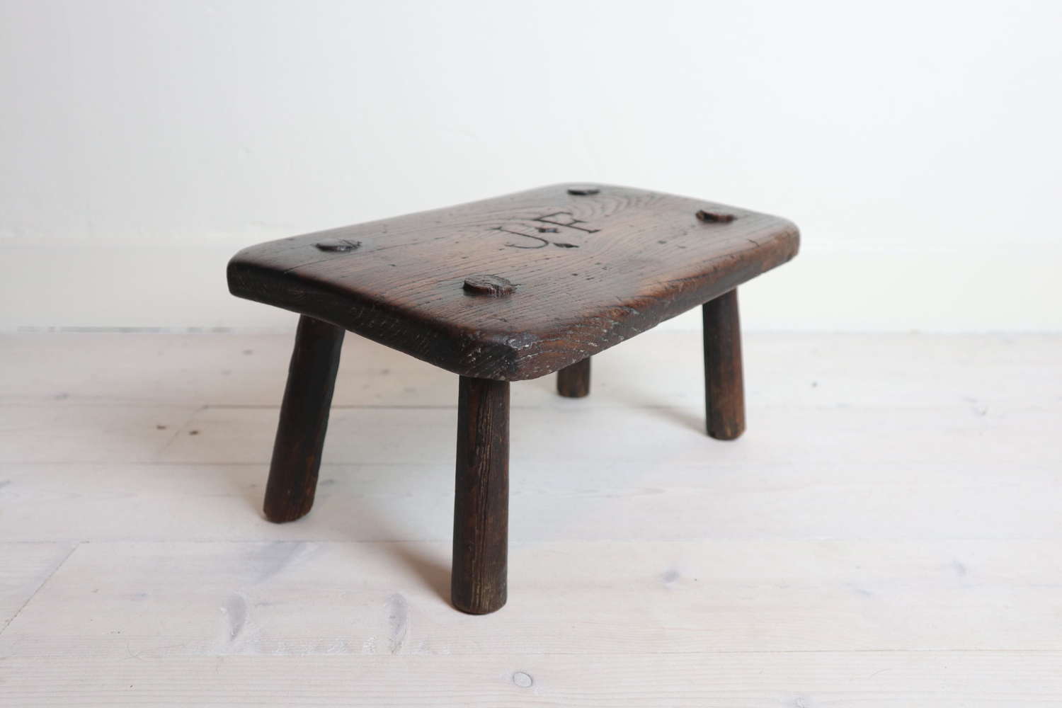 19th Century English vernacular, Elm candle stand / country stool 1882