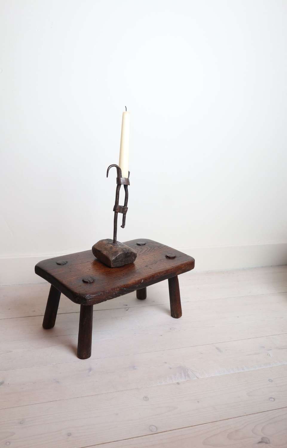 Swedish 18th Century wrought iron stump-stake candlestick.