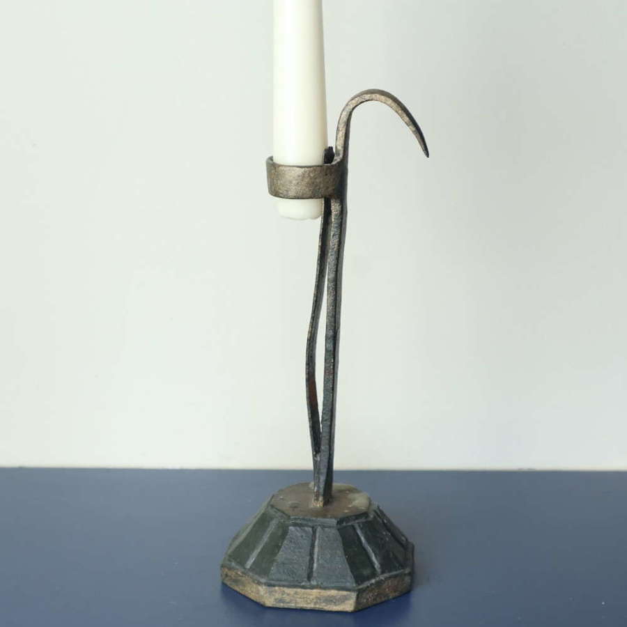 19th Century Swedish Wrought Iron & Painted wood Candlestick