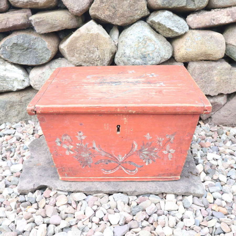 Swedish Folk Art original red painted table box Jämtland region 1804
