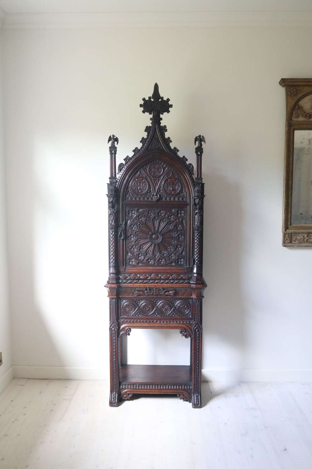 18th Century Gothic revival arch ecclesiastical cabinet on stand 1797