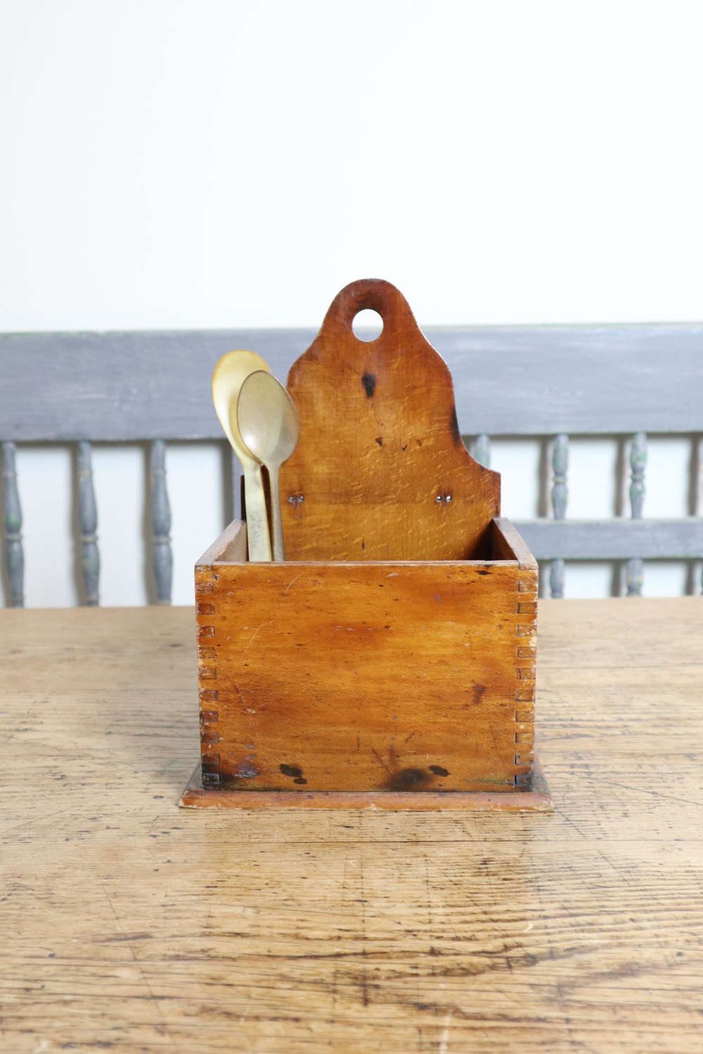 19th Century wall or table mounted vernacular salt/spoon/candle box