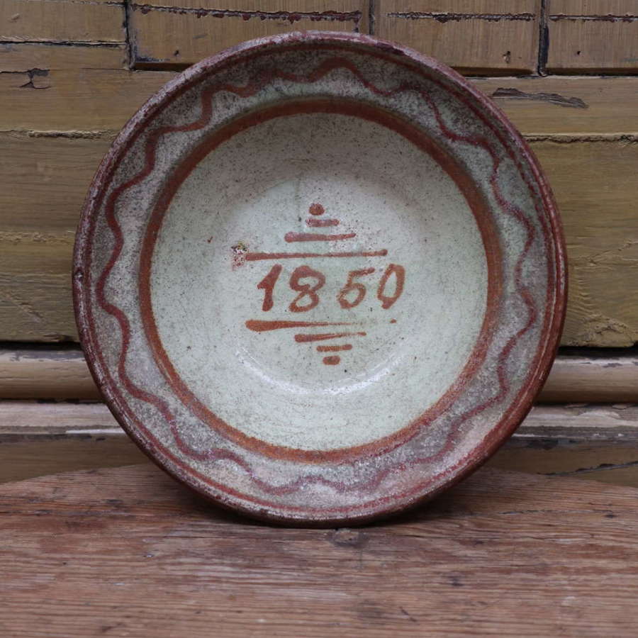 19th Century Swedish earthenware pottery dished bowl 1850