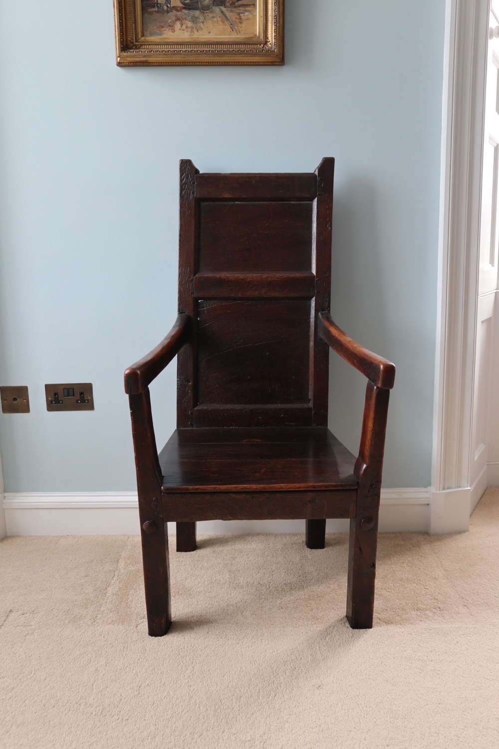 18th Century High-back Panelled Oak Armchair