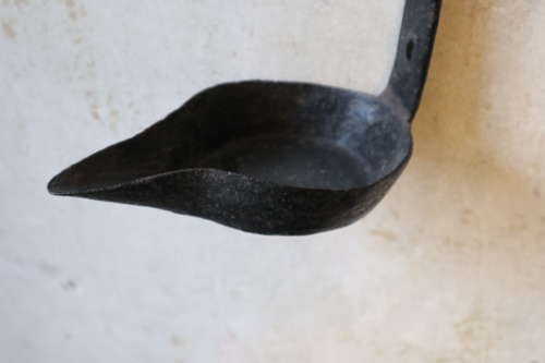 19th Century Scottish large wrought iron hanging 'cruisie' oil lamp