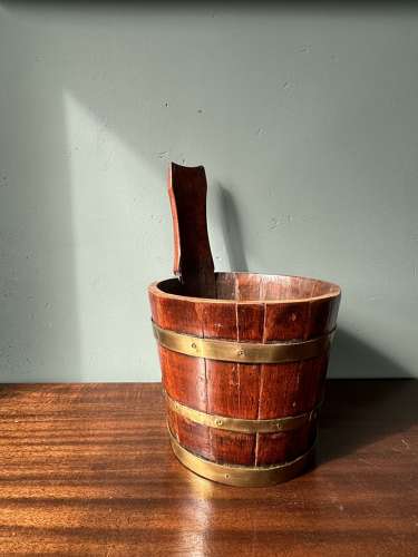 19th Century Scottish vernacular treen 'luggie' staved & brass vessel