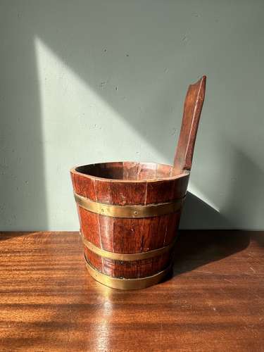19th Century Scottish vernacular treen 'luggie' staved & brass vessel