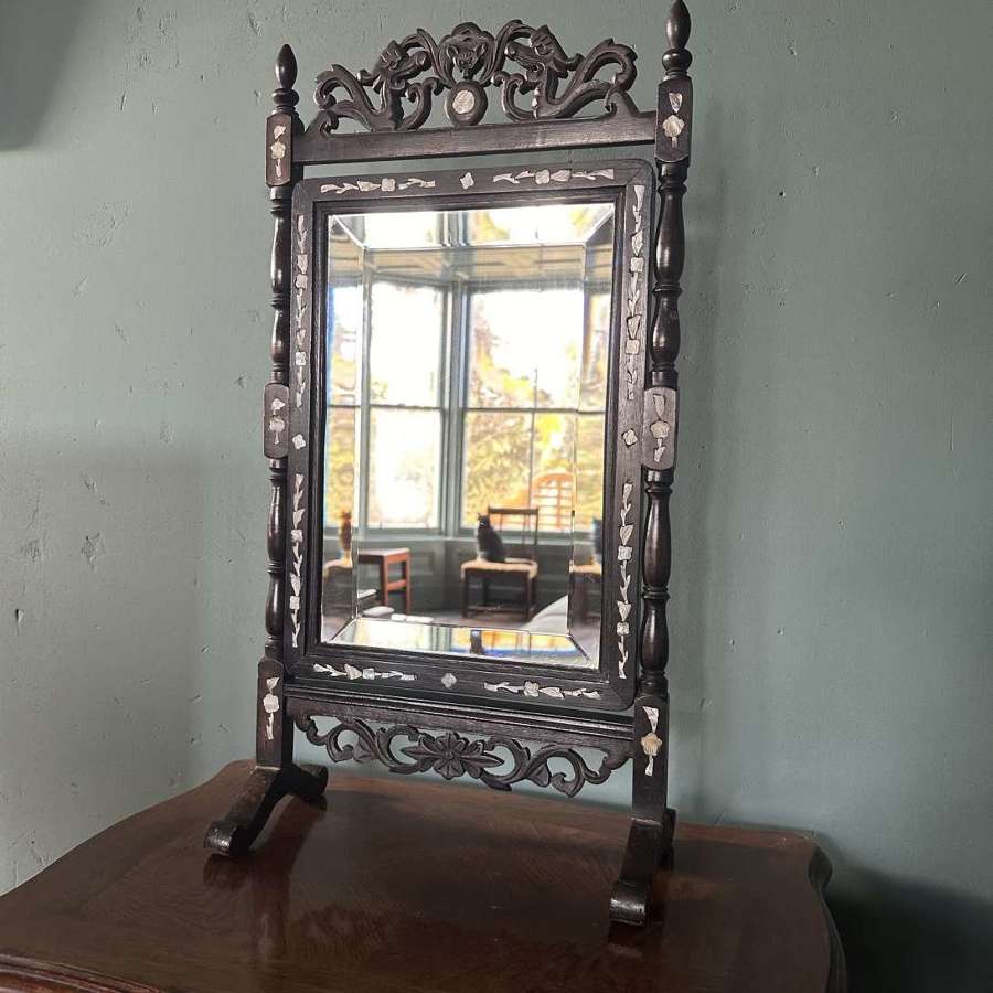 Mid 19th Century Chinese hardwood mother of pearl inlay table mirror