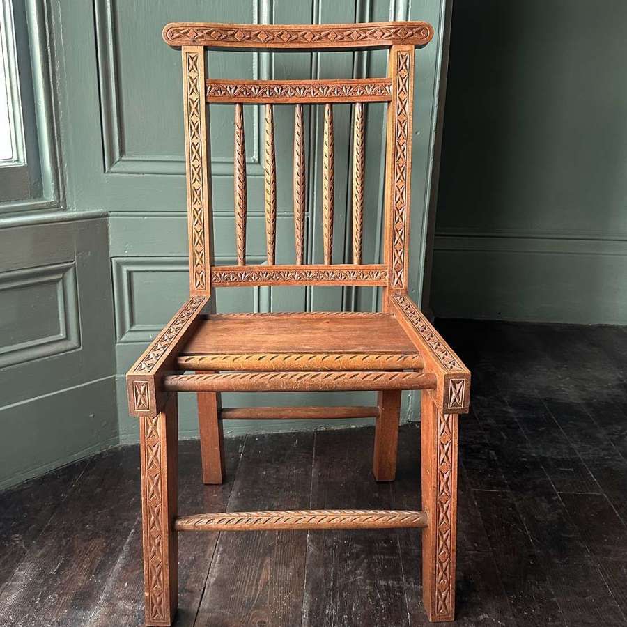 Scottish vernacular Caithness chip-carved oak crofter chair c.1918-39