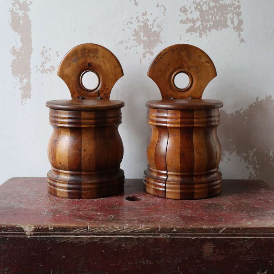 19th Century Pair of Scottish vernacular wall hanging staved salt box