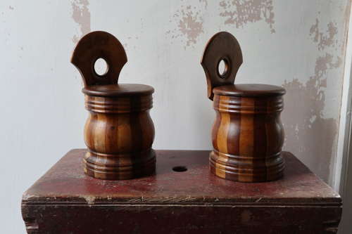 19th Century Pair of Scottish vernacular wall hanging staved salt box