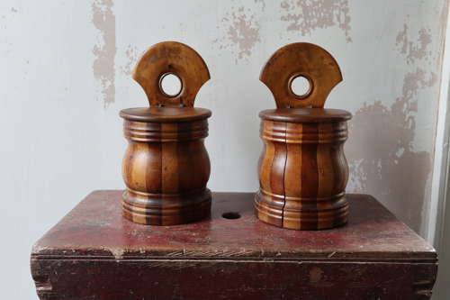 19th Century Pair of Scottish vernacular wall hanging staved salt box