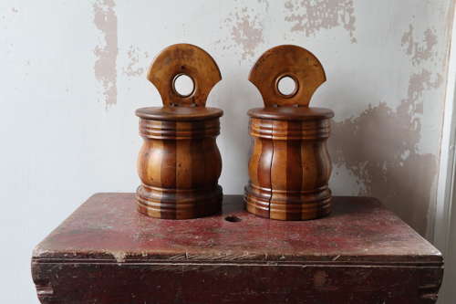 19th Century Pair of Scottish vernacular wall hanging staved salt box