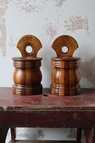 19th Century Pair of Scottish vernacular wall hanging staved salt box