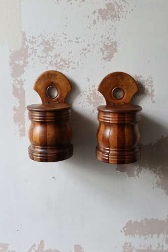19th Century Pair of Scottish vernacular wall hanging staved salt box