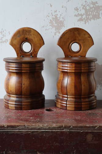 19th Century Pair of Scottish vernacular wall hanging staved salt box