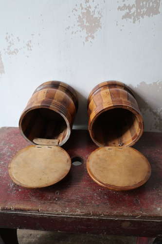 19th Century Pair of Scottish vernacular wall hanging staved salt box