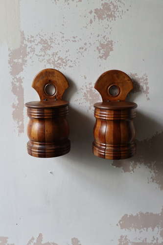 19th Century Pair of Scottish vernacular wall hanging staved salt box