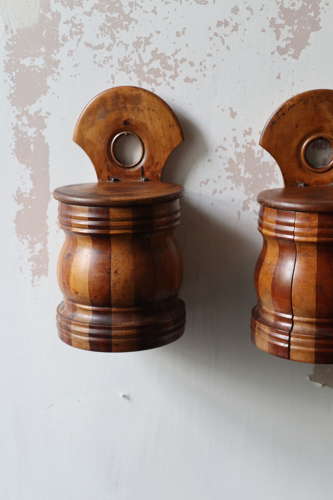 19th Century Pair of Scottish vernacular wall hanging staved salt box