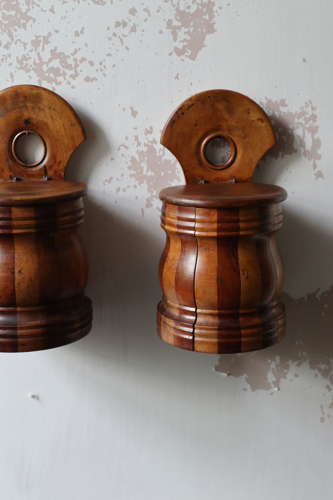 19th Century Pair of Scottish vernacular wall hanging staved salt box