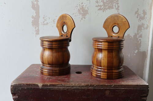 19th Century Pair of Scottish vernacular wall hanging staved salt box