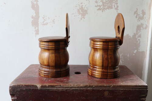 19th Century Pair of Scottish vernacular wall hanging staved salt box