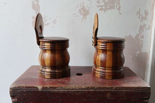 19th Century Pair of Scottish vernacular wall hanging staved salt box