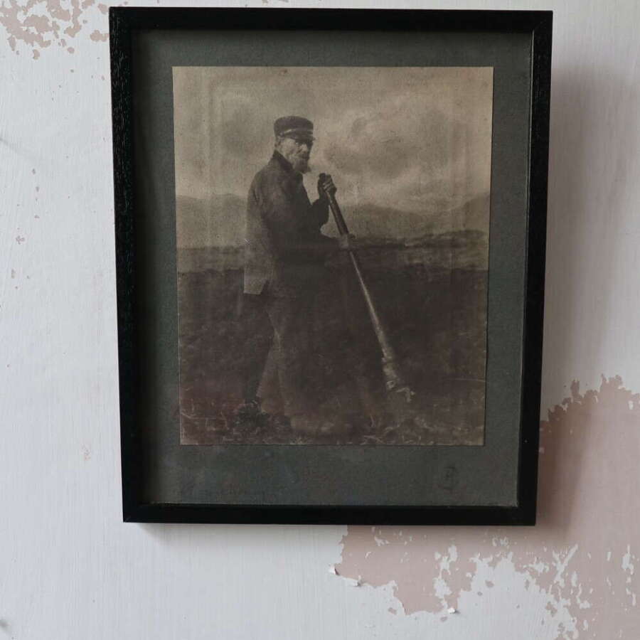 Scottish Crofter with Cas Chrom / footplough B&W photo print c.1912