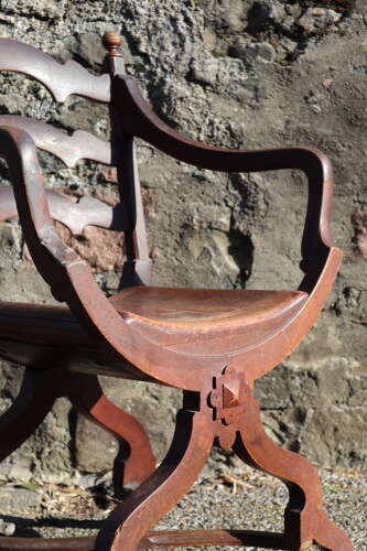 Late Victorian Ladder back X-frame armchair c.1900