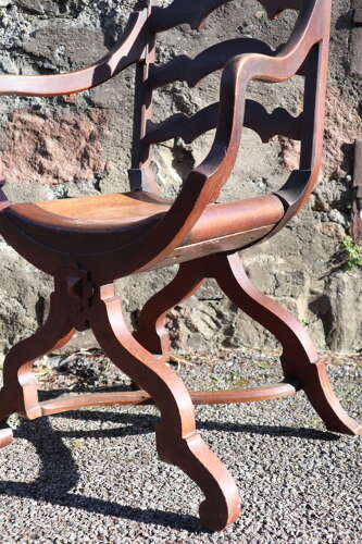 Late Victorian Ladder back X-frame armchair c.1900