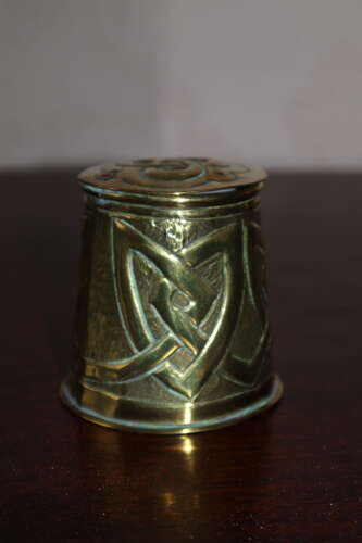Scottish Arts & Crafts Movement Celtic knotwork brass inkwell c.1900