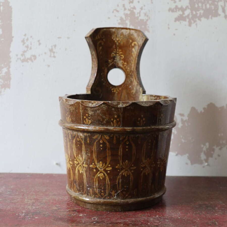 20th Century Swedish Folk Art decorative single handled wooden container