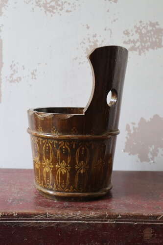 20th Century Swedish Folk Art decorative single handled wooden container