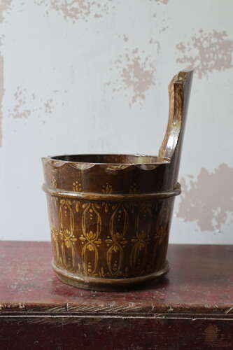20th Century Swedish Folk Art decorative single handled wooden container