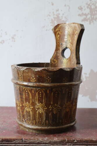 20th Century Swedish Folk Art decorative single handled wooden container