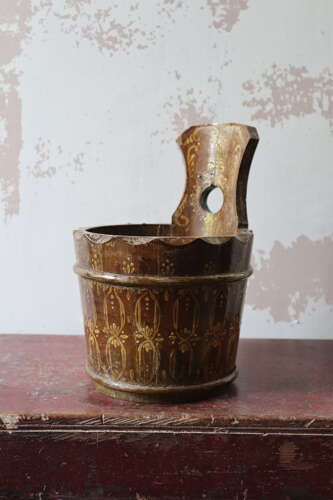 20th Century Swedish Folk Art decorative single handled wooden container