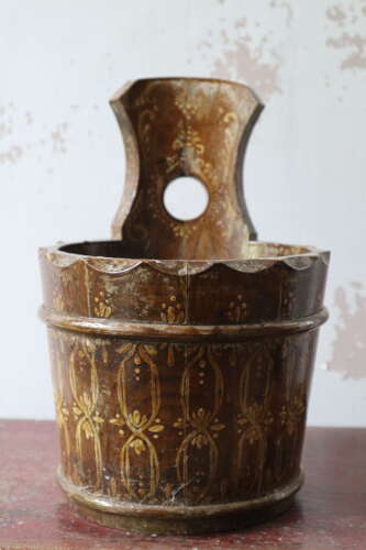 20th Century Swedish Folk Art decorative single handled wooden container