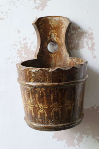 20th Century Swedish Folk Art decorative single handled wooden container